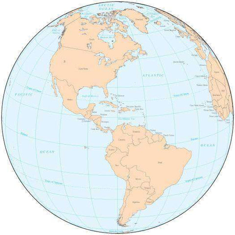 Single Color Globe over the Americas Map with Countries
