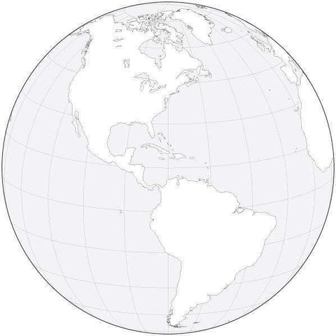 Globe over the Americas Black & White Blank Outline Map