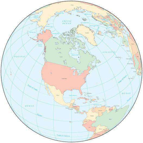 Multi Color Globe over North America Map with Countries