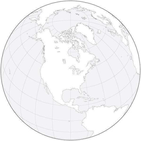 Globe over North America Black & White Blank Outline Map