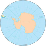 Globe over South Pole Map with Countries and Water Features