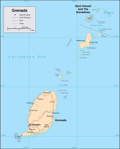 Digital Grenada map in Adobe Illustrator vector format