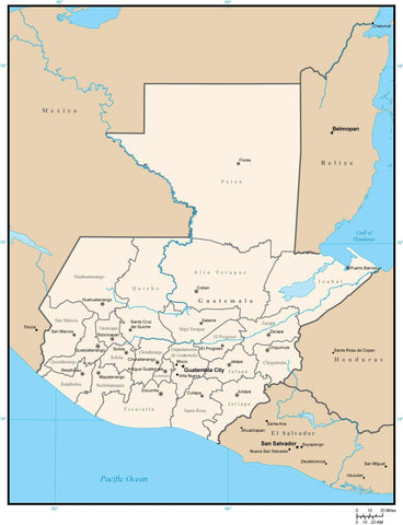 Guatemala Digital Vector Map with Departments