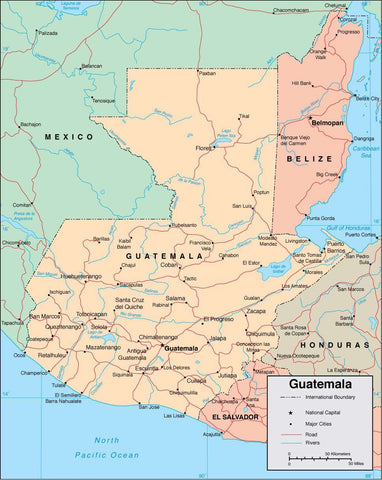 Digital Guatemala map in Adobe Illustrator vector format