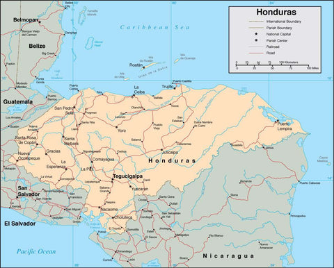 Digital Honduras map in Adobe Illustrator vector format