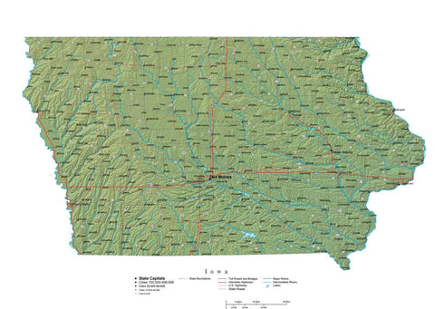 Digital Iowa State Illustrator cut-out style vector with Terrain IA-USA-242019