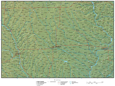 Digital Iowa Terrain map in Adobe Illustrator vector format with Terrain IA-USA-942238