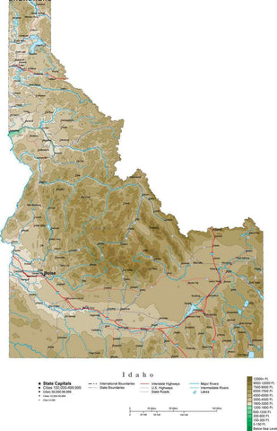 Idaho Map with Contour Background - Cut Out Style