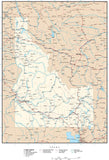 Idaho Map with Capital, County Boundaries, Cities, Roads, and Water Features