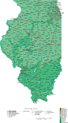 Illinois Map with Contour Background - Cut Out Style