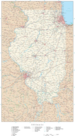 Detailed Illinois Digital Map with County Boundaries, Cities, Highways, and more