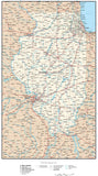 Illinois Map with Capital, County Boundaries, Cities, Roads, and Water Features