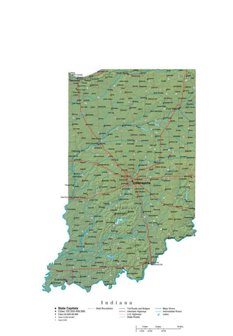 Digital Indiana State Illustrator cut-out style vector with Terrain IN-USA-242001