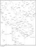 Black & White Indochina Map with Countries, Capitals and Major Cities - INDOCH-533911