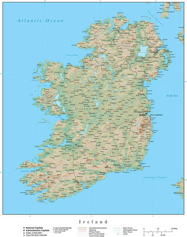 Digital Poster Size Ireland Terrain map in Adobe Illustrator vector format with Terrain IRL-XX-395353