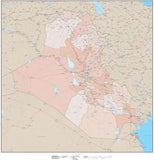 High Detail Iraq Map with Governorates Plus Terrain - 25 inches by 25 inches