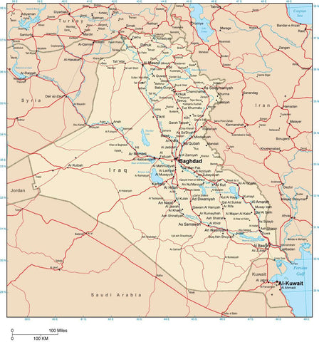 Digital Iraq map in Adobe Illustrator vector format