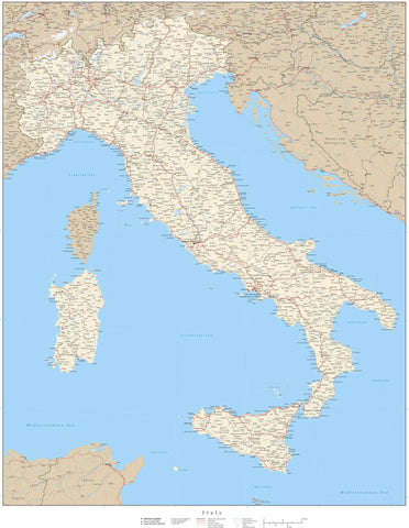 Italy Map - 31 x 24 Inches - Poster Size