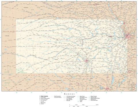 Detailed Kansas Digital Map with County Boundaries, Cities, Highways, and more