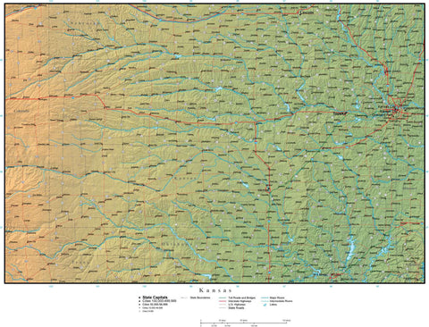 Digital Kansas Terrain map in Adobe Illustrator vector format with Terrain KS-USA-942196