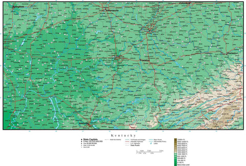 Kentucky Map with Contour Background