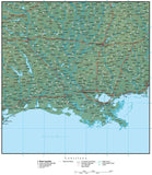 Digital Louisiana Terrain map in Adobe Illustrator vector format with Terrain LA-USA-942202