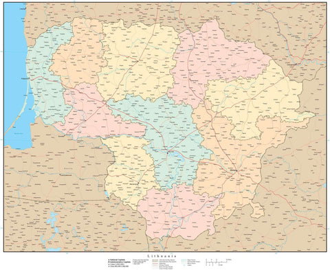 Lithuania Map - High Detail with Counties