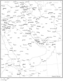 Black & White Middle East Map with Countries, Capitals and Major Cities - M-EAST-533866