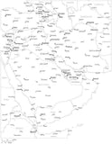 Black & White Middle East Map with Countries, Capitals and Major Cities - M-EAST-533882