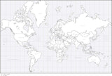 Digital World Map with Countries - Mercator Europe Centered - Black & White