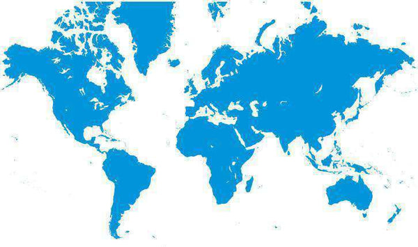 World Single Color Blank Outline Map in Blue - Europe Centered
