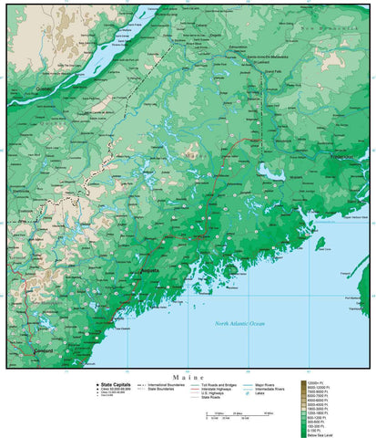 Maine Map with Contour Background
