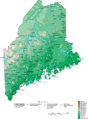 Maine Map with Contour Background - Cut Out Style