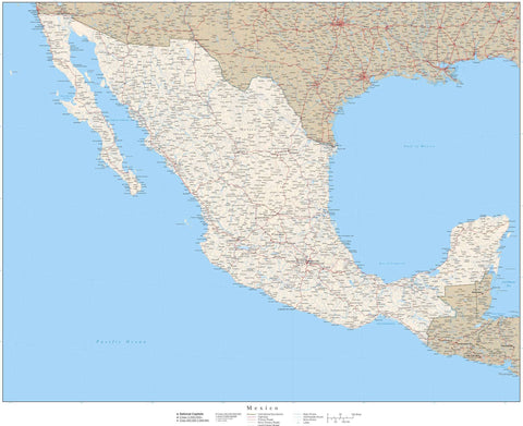 Mexico Map - 25 x 31 Inches - Poster Size