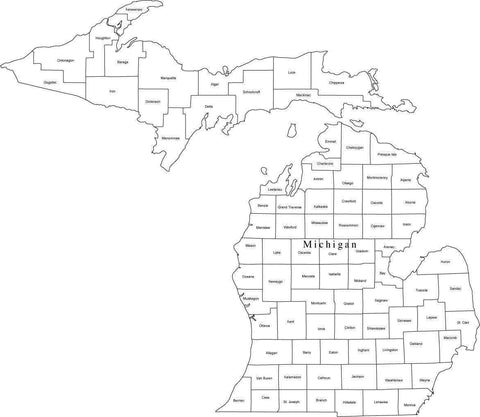 Digital MI Map with Counties - Black & White