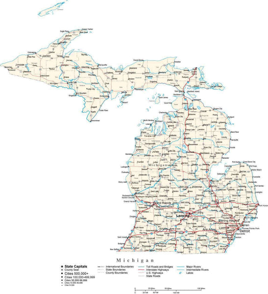 Michigan State Map in Fit-Together Style to match other states