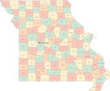 Multi Color Missouri Map with Counties and County Names