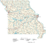 Missouri Map - Cut Out Style - with Capital, County Boundaries, Cities, Roads, and Water Features