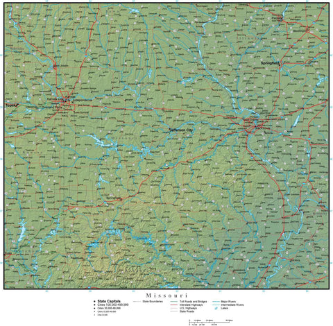 Digital Missouri Terrain map in Adobe Illustrator vector format with Terrain MO-USA-942198