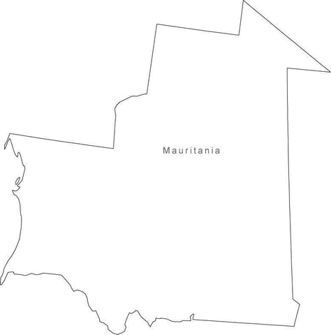 Digital Black & White Mauritania map in Adobe Illustrator EPS vector format