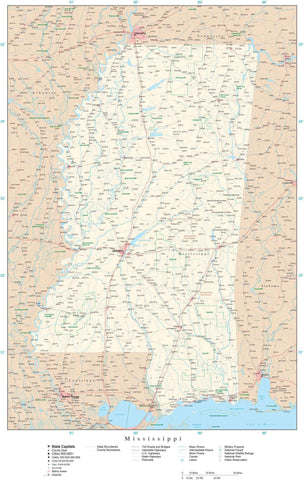 Detailed Mississippi Digital Map with County Boundaries, Cities, Highways, and more