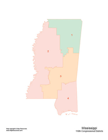 Digital Mississippi Map with 2022 Congressional Districts