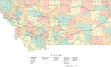 Detailed Montana Cut-Out Style Digital Map with Counties, Cities, Highways, and more