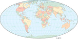 Digital World Map Euro Center, with Countries - Multi-Color