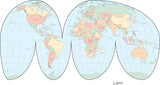Digital World Map Interrupted Projection, with Countries - Multi-Color