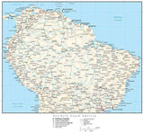 Northern South America Map with Country Boundaries, Capitals, Cities, Roads and Water Features