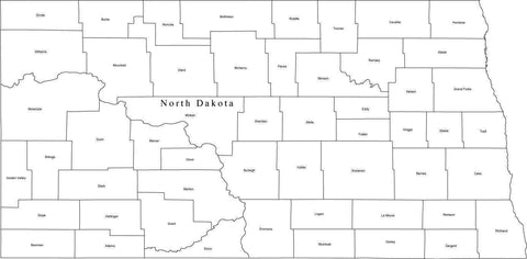 Digital ND Map with Counties - Black & White