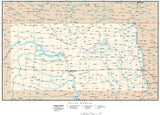 North Dakota Map with Capital, County Boundaries, Cities, Roads, and Water Features