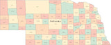 Multi Color Nebraska Map with Counties and County Names