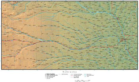 Digital Nebraska Terrain map in Adobe Illustrator vector format with Terrain NE-USA-942235